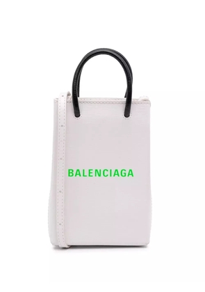 Balenciaga Pre-Owned 2020 Mini Calfskin Logo Shopping Phone Holder satchel - White