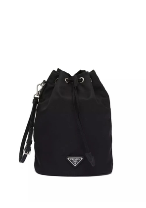 Prada logo-plaque drawstring pouch - Black