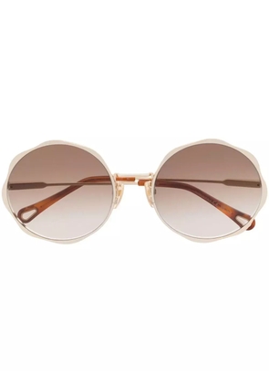 Chloé Eyewear engraved-logo round-frame sunglasses - Gold