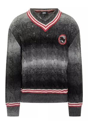 GCDS Kittho cable-knit V-neck sweater - Black