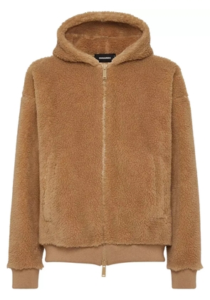 DSQUARED2 logo-embroidered sherpa hooded jacket - Neutrals