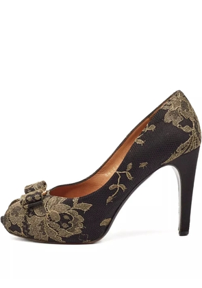 Ferragamo Pre-Owned 110mm floral-print peep-toe pumps - Black