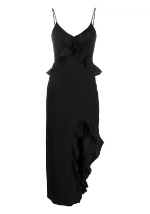 David Koma spaghetti-strap ruffle-detail dress - Black