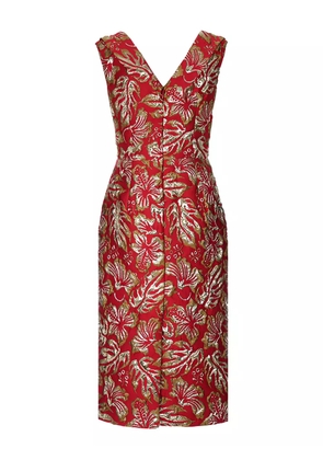 Prada hibiscus-motif jacquard midi dress - Red