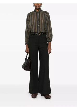 MAISON HOTEL striped lace-trim blouse - Green