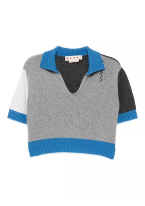 Marni logo-embroidered colour-block polo top - Grey