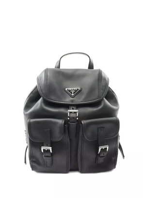 Prada Pre-Owned logo-plaque leather backpack - Black