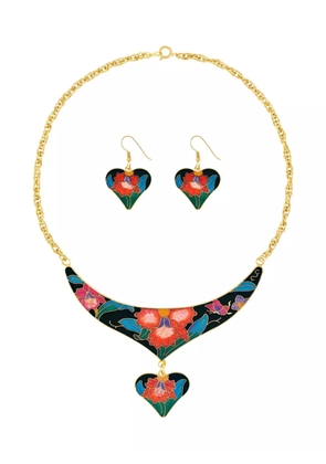 Susan Caplan Vintage 1980s heart-charm cloisonné necklace and earrings set - Gold