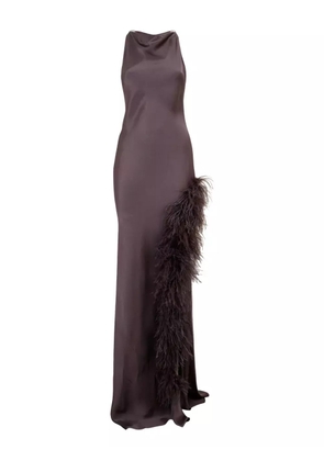 LAPOINTE feather-trim asymmetrical gown - Brown