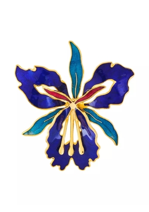 Susan Caplan Vintage 1980s orchid-shaped cloisonné brooch - Gold