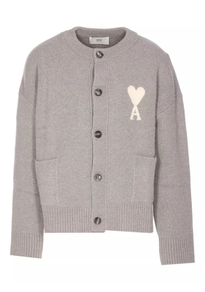 AMI Paris embroidered logo button cardigan - Grey
