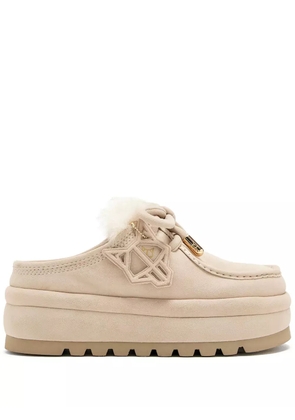 NAKED WOLFE Blizzard faux fur-trimmed platform mules - Neutrals