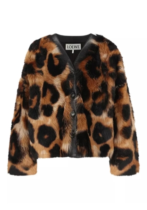 LOEWE leopard-print shearling jacket - Brown