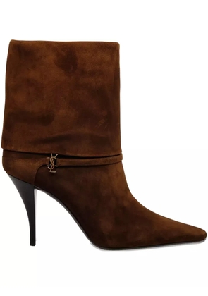 Saint Laurent 85mm logo-plaque heeled boots - Brown