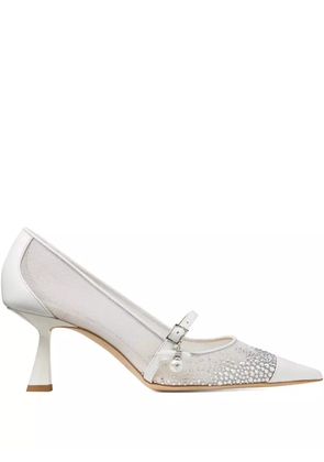 Jimmy Choo 85mm Aren crystal-embellished mesh pumps - White