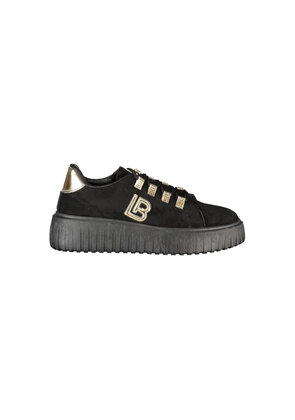 Laura Biagiotti Black Polyester Women Sneaker with Gold Detail and Rhinestone Accents - EU38/US8