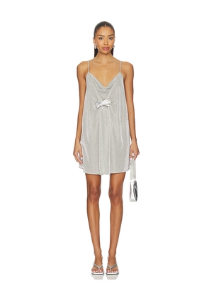 Kate Barton Peyton Cowl Neck Mini Dress in Metallic Silver, grey. Size M/L. Also in S/M.