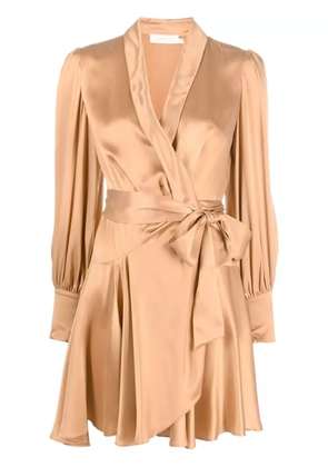 ZIMMERMANN long-sleeve wrap silk minidress - Neutrals