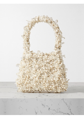 Clio Peppiatt - Crystal Pearl Embellished Tulle Shoulder Bag - Ivory - One size