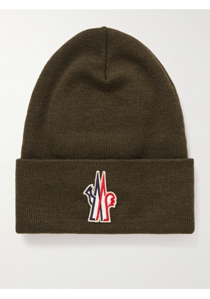 Moncler Grenoble - Appliquéd Ribbed Wool Beanie - Men - Green