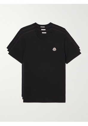 Moncler - Three-Pack Logo-Appliquéd Cotton-Jersey T-Shirts - Men - Black - XS