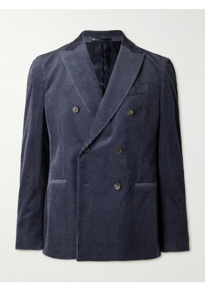 Mr P. - Slim-Fit Double-Breasted Cotton and Cashmere-Blend Corduroy Tuxedo Jacket - Men - Blue - 38