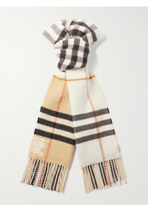 Burberry - Fringed Checked Cashmere Scarf - Men - Neutrals