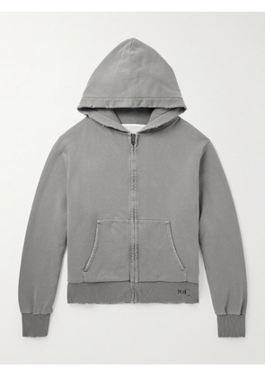 Maison Margiela - Logo-Print Distressed Cotton-Jersey Zip-Up Hoodie - Men - Gray - XS