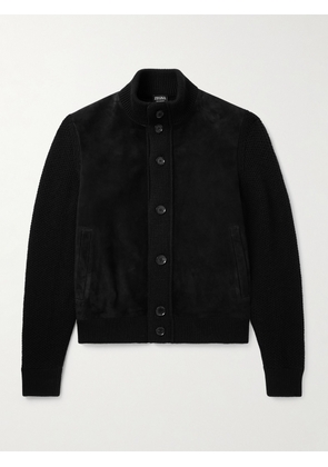 Zegna - Suede-Trimmed Textured-Cashmere Jacket - Men - Black - IT 46