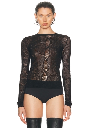 THE ATTICO Python Lace Top in Black - Black. Size 36 (also in 40, 42, 44).
