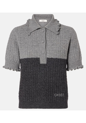 Chloe Cable-knit ruffled wool and cashmere polo shirt