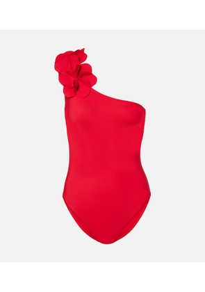 Karla Colletto Tess floral-applique one-shoulder swimsuit