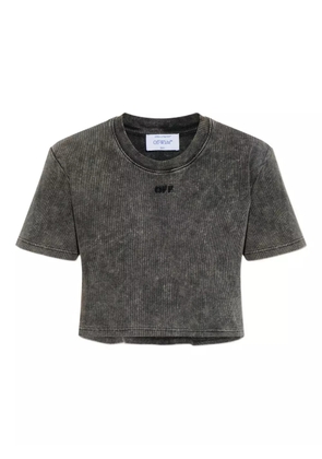 Off-White logo-embroidered ribbed T-shirt - Grey