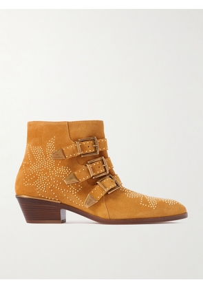Chloé - Susan Buckled Studded Suede Ankle Boots - Brown - IT36,IT37,IT37.5,IT38,IT38.5,IT39,IT39.5,IT40,IT41