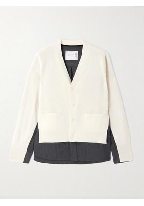 Sacai - Striped Layered Woven And Wool Cardigan - Off-white - 1,2,3,4