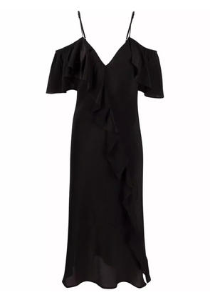 Gold Hawk ruffle-detail V-neck dress - Black