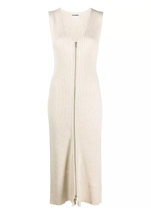 Jil Sander V-neck ribbed-knit midi dress - Neutrals