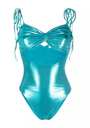 Amen laminated-jersey ruched swimsuit - Blue