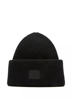 Acne Studios ribbed face-patch beanie hat - Black