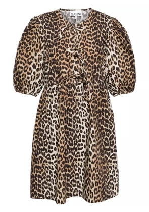 GANNI leopard printed cotton mini dress - Brown