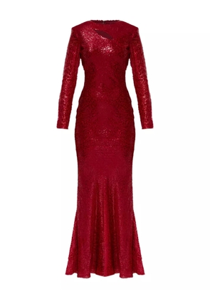 Self-Portrait cut-out long-sleeved dress - Red