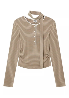 b+ab striped tie-neck top - Brown