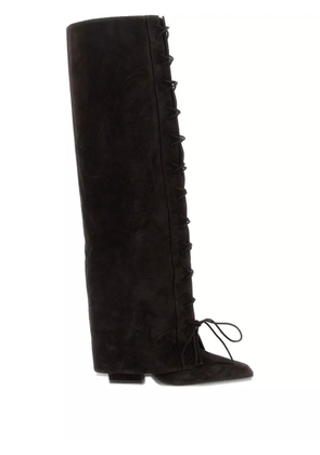 Paris Texas 100m Jane fold over lace-up boots - Brown