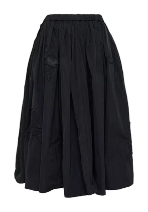 CAROLINE HU floral-embroidered pleated midi skirt - Black