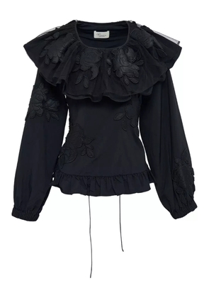 CAROLINE HU ruffle embroidered blouse - Black