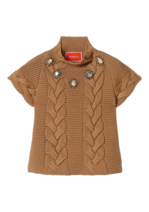 La DoubleJ cable-knit short-sleeve sweater - Brown