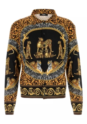 Versace wild cats printed silk knit shirt - Grey