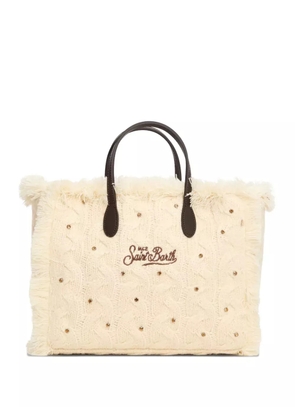 MC2 Saint Barth Colette cable-knit fringed tote bag - White