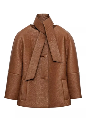 Prada scarf-detail leather jacket - Brown