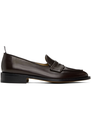 Thom Browne Brown Vitello Calf Leather Varsity Penny Loafers